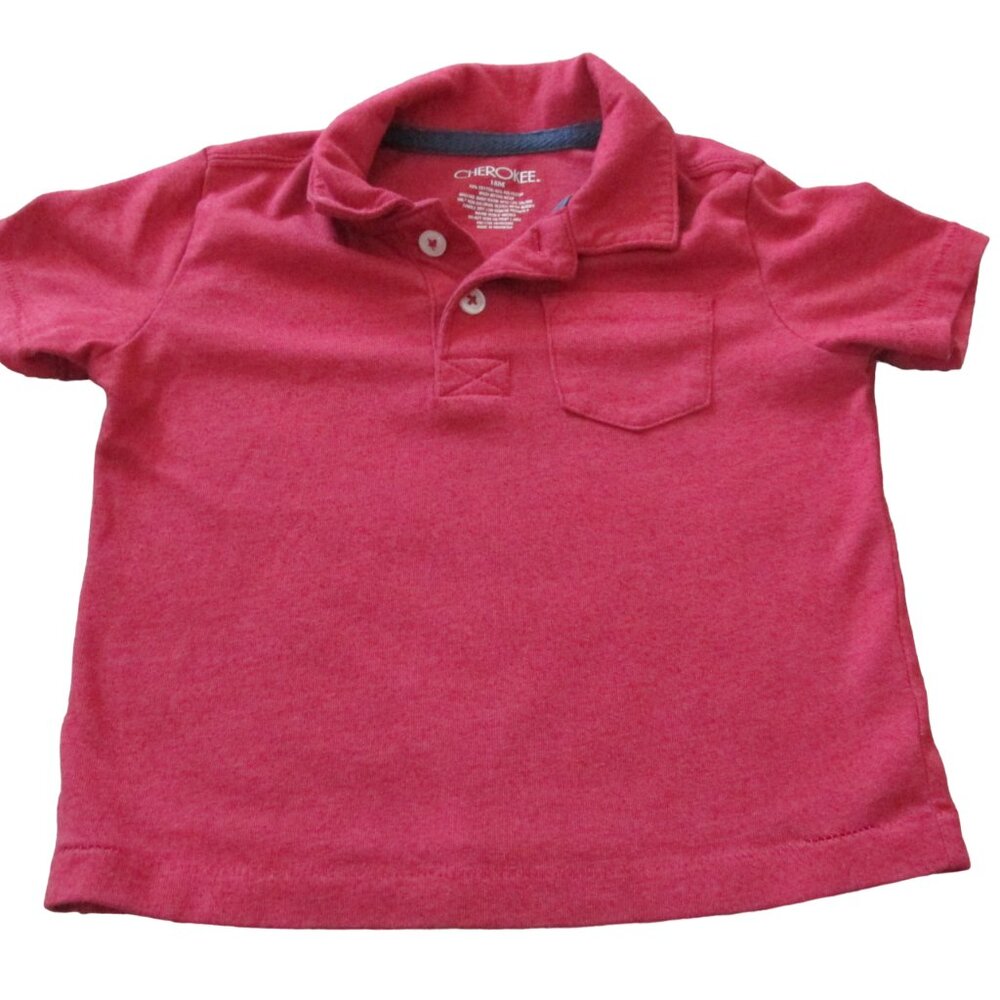 Cherokee Pullover Polo Shirt Toddler Boys Size 18M Red Short Sleeve Collared Top